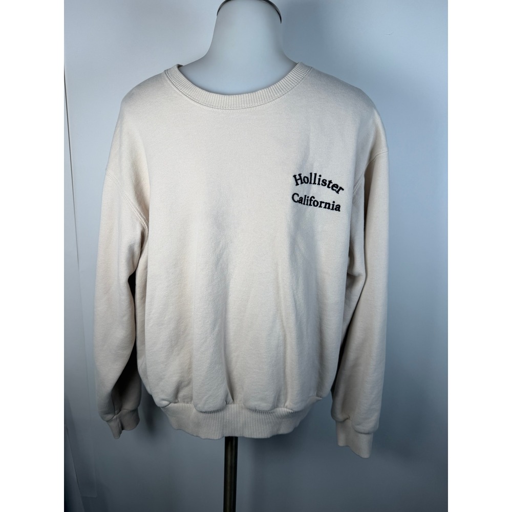 Hollister California Crewneck Sweatshirt Cream Beige Embroidered Logo Medium